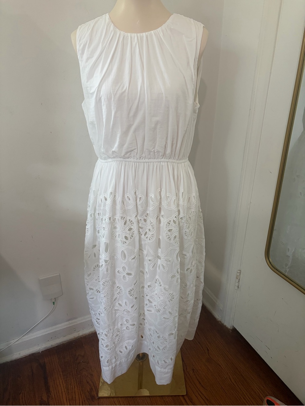 Ann Taylor White Eyelet Midi Dress 100% Cotton